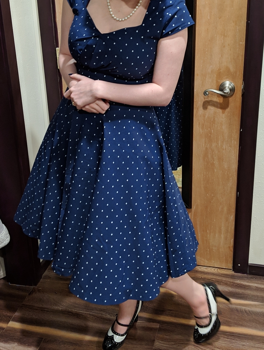 Navy Polka Dot Swing Dress
